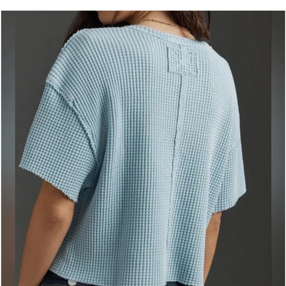 Anthropologie Pilcro Small Light Blue Waffle Knit Oversized Crop Tee NWT - Picture 2 of 11